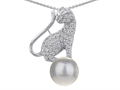 Original Star K™ Cat Pendant With 7mm Simulated  White Pearl