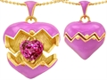Original Star K™ Puffed Pink Enamel Heart Pendant with October Birthstone Simulated Pink Sapphire Surprise Inside