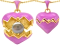 Original Star K™ Puffed Pink Enamel Heart Pendant with June Birthstone Genuine 7mm Pearl Surprise Inside