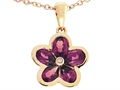 Tommaso Design™ .85 inch long Flower Pendant made with one Diamond and Genuine Pear Shape Rhodolite Garnet.