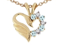 Tommaso Design™ Heart Shaped Love Swan Pendant with Genuine Aquamarine and Diamonds.