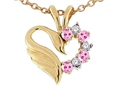 Tommaso Design™ Heart Shaped Love Swan Pendant with Genuine Pink Sapphire and Diamonds.