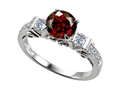 Engagement Ring With 6 Genuine Diamonds And Genuine Round Garnet