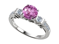 Original Star K™ Engagement Ring With 6 Genuine Diamonds And Created Round Pink Sapphire