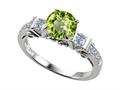 Original Star K™ Engagement Ring With 6 Genuine Diamonds And Genuine Round Peridot