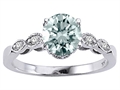 Tommaso Design™ Genuine Aquamarine Round 7mm and Diamonds Solitaire Engagement Ring