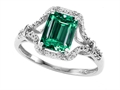 Tommaso Design™ Quaility Simulated Emerald Cut Emerald and Genuine Diamond Ring