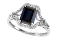 Tommaso Design™ 8x6mm Emerald Cut Genuine Black Sapphire and Diamond Ring