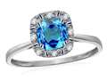 Classic Cushion Cut Designer Ring with Genuine Diamonds and Blue Topaz