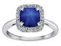 Tommaso Design™ Classic Cushion Cut Designer Ring with Genuine Diamonds and Created Star Sapphire