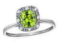 Tommaso Design™ Classic Cushion Cut Designer Ring with Genuine Diamonds and Peridot