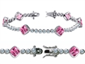 Original Star K™ High End Tennis Bracelet With 6pcs 7mm Cushion Cut Created Pink Sapphire