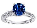 Original Star K™ Solitaire Engagement Ring with Round Lab Created Sapphire and 6 Genuine Diamonds