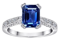 Original Star K™ Solitaire Engagement Ring with Emerald Cut Lab Created Sapphire and 6 Genuine Diamonds