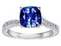 Original Star K™ Solitaire Engagement Ring with Cushion Cut Lab Created Sapphire and 6 Genuine Diamonds
