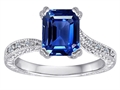 Original Star K™ Solitaire Engagement Ring with Emerald Cut Lab Created Sapphire and 6 Genuine Diamonds