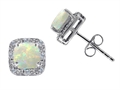 Tommaso Design™ Genuine 6mm Cushion Cut Opal and Diamond Earring Studs