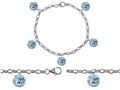 Original Star K™ High End Tennis Charm Bracelet With 5pcs 7mm Round Simulated Aquamarine