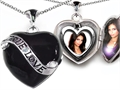 Original Star K™ Large Genuine True Love 2 Picture Heart Black Enamel Locket