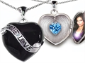 Original Star K™ True Love Black Enamel Locket With 7mm Heart Blue Topaz Surprise