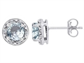 Tommaso Design™ Genuine 6mm Round Aquamarine and Diamond earring Studs