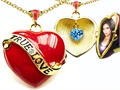 Original Star K™ 1.25 Inch True Love Red Enamel Locket With Genuine Heart Blue Topaz Inside