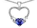 Celtic Love by Kelly Hands Holding your Heart Lab Created Sapphire and Diamond 1 Inch Claddagh Pendant