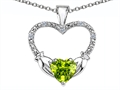 Celtic Love by Kelly Hands Holding your Heart Genuine Peridot and Diamond 1 Inch Claddagh Pendant