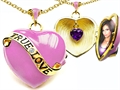 Original Star K™ 1.25 Inch True Love Pink Enamel Locket With Genuine Heart Amethyst Inside