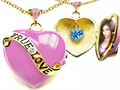 Original Star K™ 1.25 Inch True Love Pink Enamel Locket With Genuine Heart Blue Topaz Inside