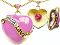 Original Star K™ 1.25 Inch True Love Pink Enamel Locket With Created Heart Pink Sapphire Inside