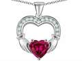 Celtic Love by Kelly Hands Holding 8mm Heart 1inch Claddagh Pendant With Created Pink Sapphire