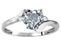 Tommaso Design™ Heart Shape 6mm Genuine Aquamarine and Two Diamonds bypass Ring