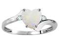 Tommaso Design™ Heart Shape 6mm Genuine Opal and Two Diamonds bypass Ring