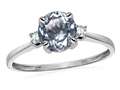 Tommaso Design™ 7mm Round Genuine Aquamarine and Diamond Classic 3 stone Engagement Ring