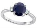 Tommaso Design™ Genuine 7mm Round Black Sapphire and Diamond Classic 3 stone Engagement Ring