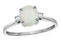 Tommaso Design™ 7mm Round Genuine Opal and Diamond Classic 3 stone Engagement Ring
