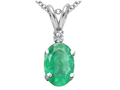 Tommaso Design™ Oval 7x5mm Genuine Emerald and Diamond Pendant