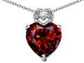Tommaso Design™ Heart Rope Pendant with 8mm Genuine Garnet and Diamond