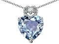 Tommaso Design™ Heart Rope Pendant with Simulated Aquamarine and Diamond