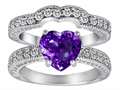 Original Star K™ 8mm Heart Shape Genuine Amethyst Wedding Set