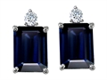 Tommaso Design™ Emerald Cut Genuine Sapphire and Diamon Earring Studs