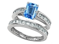 Original Star K™ Emerald Cut Genuine Blue Topaz Wedding Set