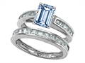 Original Star K™ Emerald Cut Simulated Aquamarine Wedding Set