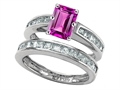 Original Star K™ Emerald Cut Created Pink Sapphire Wedding Set