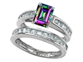 Original Star K™ Emerald Cut Mystic Rainbow Topaz Wedding Set