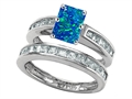 Original Star K™ Emerald Cut Created Blue Opal Wedding Set