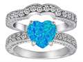 Original Star K™ 8mm Heart Shape Created Blue Opal Wedding Set