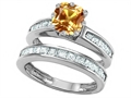 Original Star K™ Cushion Cut 7mm Genuine Citrine Engagement Wedding Set