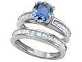 Original Star K™ Cushion Cut 7mm Simulated Aquamarine Engagement Wedding Set